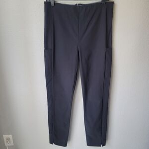 Athleta Slim Fit Split Hem Flat Front Pants, Size 12 Tall, Color Black